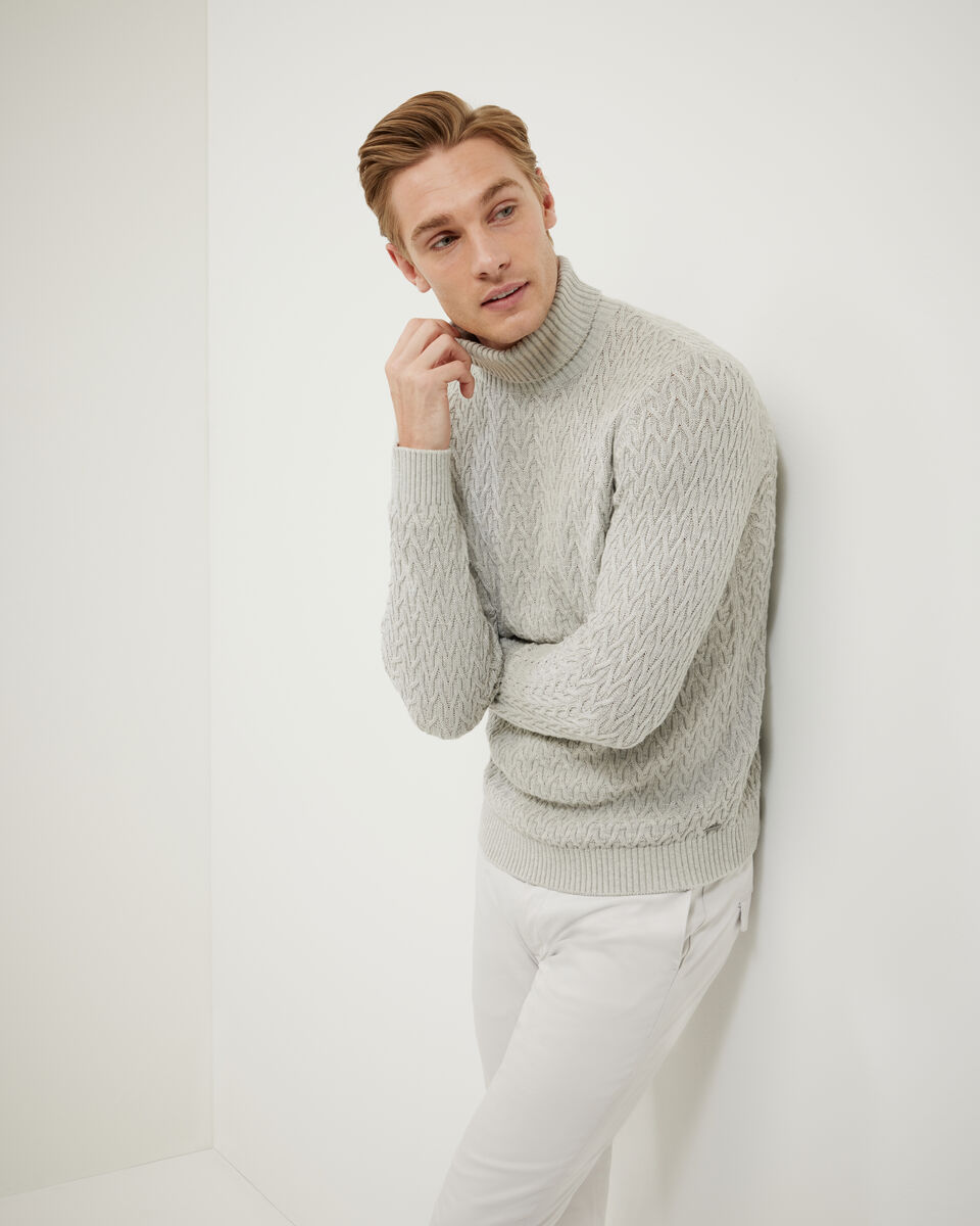 Textured Roll Neck Knit, Grey Marle Textured Roll Neck Knit, Grey Marle, hi-res